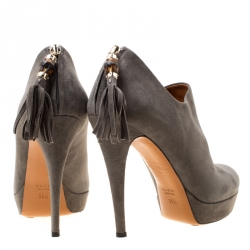 Pre Owned Gucci Grey Suede Bamboo Tassel Platform Booties Size 38.5