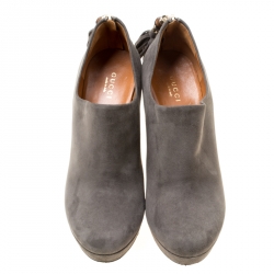 Pre Owned Gucci Grey Suede Bamboo Tassel Platform Booties Size 38.5