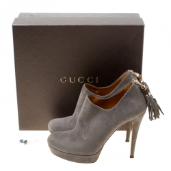 Pre Owned Gucci Grey Suede Bamboo Tassel Platform Booties Size 38.5