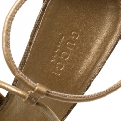 Pre Owned Gucci Gold Leather Ankle Strap Sandals Size 37