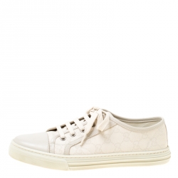 مملوكة مسبقًا Gucci Off White Monogram Canvas and Leather Lace Up Sneakers Size 38