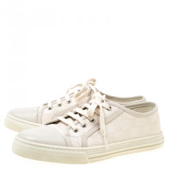 مملوكة مسبقًا Gucci Off White Monogram Canvas and Leather Lace Up Sneakers Size 38