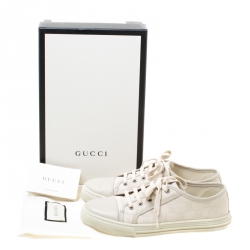 مملوكة مسبقًا Gucci Off White Monogram Canvas and Leather Lace Up Sneakers Size 38