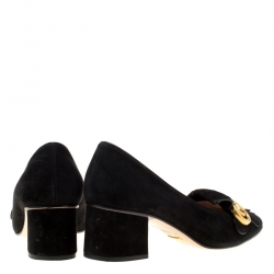 Pre Owned Gucci Black Suede Fringe Marmont Loafer Pumps Size 39.5