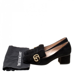 Pre Owned Gucci Black Suede Fringe Marmont Loafer Pumps Size 39.5