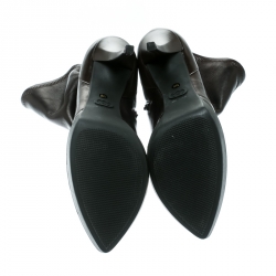 Pre Owned Gucci Black Leather Wimbledon Platform Ankle Boots Size 38.5