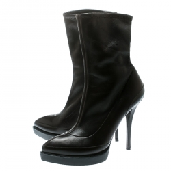 Pre Owned Gucci Black Leather Wimbledon Platform Ankle Boots Size 38.5