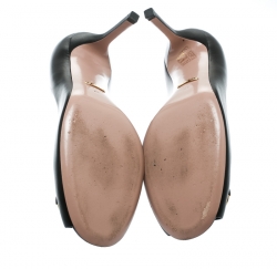 Pre Owned حذاء كعب عالي غوتشي مقدمة مفتوحة هورسبيت جلد لامع أصفر مقاس 39.5