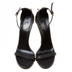 Pre Owned Gucci Black Leather Studded Ankle Strap Platform Sandals Size 37