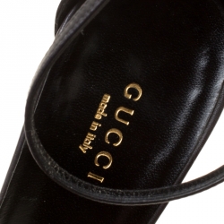 Pre Owned Gucci Black Leather Studded Ankle Strap Platform Sandals Size 37
