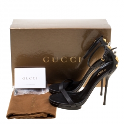 Pre Owned Gucci Black Leather Studded Ankle Strap Platform Sandals Size 37