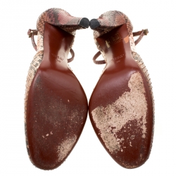 Pre Owned Gucci Maroon Python Mischa Ankle Strap Tassel Loafer Pumps Size 38