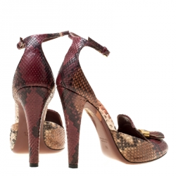 Pre Owned Gucci Maroon Python Mischa Ankle Strap Tassel Loafer Pumps Size 38