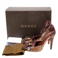 Pre Owned Gucci Maroon Python Mischa Ankle Strap Tassel Loafer Pumps Size 38