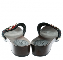 مملوكة مسبقًا صندل كلوغ غوتشي سلايد خشب ايكون بيت ويب شهير كانفاس GG أسود مقاس 40