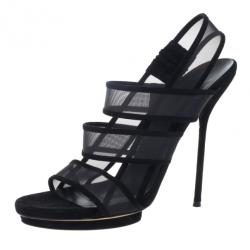 مملوكة مسبقًا Gucci Black Bette Suede And Mesh Slingback Platform Sandals Size 40