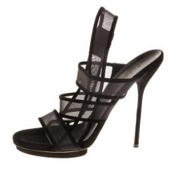 مملوكة مسبقًا Gucci Black Bette Suede And Mesh Slingback Platform Sandals Size 40
