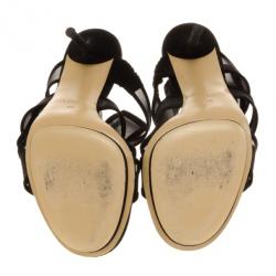 مملوكة مسبقًا Gucci Black Bette Suede And Mesh Slingback Platform Sandals Size 40