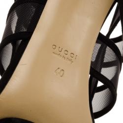 مملوكة مسبقًا Gucci Black Bette Suede And Mesh Slingback Platform Sandals Size 40