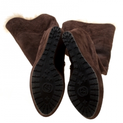 Pre Owned Gucci Brown Suede Courteney Platform Wedge Boots Size 36.5
