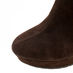 Pre Owned Gucci Brown Suede Courteney Platform Wedge Boots Size 36.5