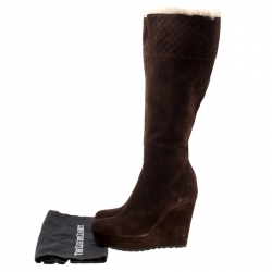 Pre Owned Gucci Brown Suede Courteney Platform Wedge Boots Size 36.5