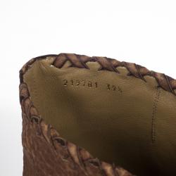 Gucci Brown Woven Whipstitched Leather 'Janis' Flat Boots Size 39.5
