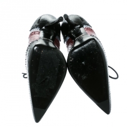 Pre Owned Gucci Tricolor Brogue Python Gia Pointed Toe Lace Up Ankle Booties Size 37