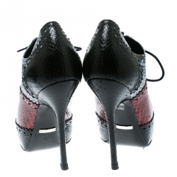 Pre Owned Gucci Tricolor Brogue Python Gia Pointed Toe Lace Up Ankle Booties Size 37