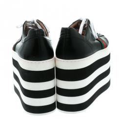 Pre Owned Gucci Black Leather Peggy Web Detail Platform Sneakers Size 39