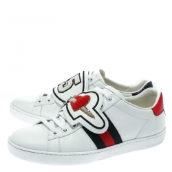 مملوكة مسبقًا حذاء رياضي غوتشي أربطة أيس جلد أبيض مقاس 36.5