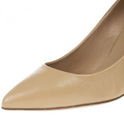 Pre Owned Gucci Beige Leather 'Kristen' Bamboo Heel Pumps Size 36