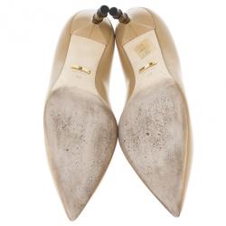 Pre Owned Gucci Beige Leather 'Kristen' Bamboo Heel Pumps Size 36