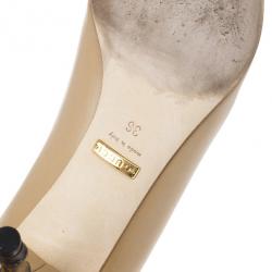 Pre Owned Gucci Beige Leather 'Kristen' Bamboo Heel Pumps Size 36