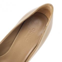 Pre Owned Gucci Beige Leather 'Kristen' Bamboo Heel Pumps Size 36