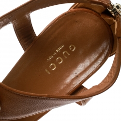 Pre Owned Gucci Brown Pebbled Leather Marrakech Open-Toe Block Heel Sandals Size 37 