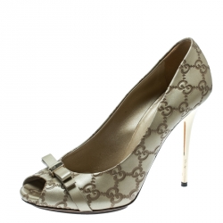 Pre Owned Gucci Beige Guccissima Leather Bow Detail Peep Toe Pumps Size 40 