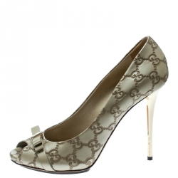 Pre Owned Gucci Beige Guccissima Leather Bow Detail Peep Toe Pumps Size 40 