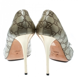 Pre Owned Gucci Beige Guccissima Leather Bow Detail Peep Toe Pumps Size 40 