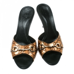 مملوكة مسبقًا صندل غوتشي هورسبيت جلد غوتشيسيما ذهبي ميتالك مقاس 38.5