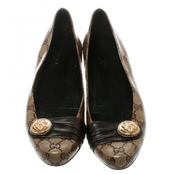 Gucci Brown/Beige Coated Canvas Hysteria Ballet Flats Size 40