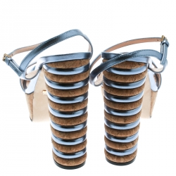 Pre Owned Gucci Metallic Blue Leather Claudie Platform Sandals Size 39