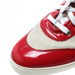 Pre Owned Gucci Pink Patent Leather With Beige Canvas GG High Top Sneakers Size 40