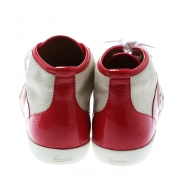 Pre Owned Gucci Pink Patent Leather With Beige Canvas GG High Top Sneakers Size 40