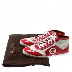 Pre Owned Gucci Pink Patent Leather With Beige Canvas GG High Top Sneakers Size 40