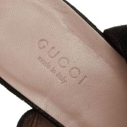 Pre Owned Gucci Black Suede Horsebit Platform Ankle Strap Wedges Size 37