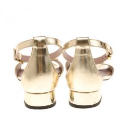 مملوكة مسبقًا Gucci Gold Horsebit Detail Ankle Strap Sandals Size 36.5