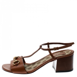 Pre Owned صندل غوتشي سيور T تفاصيل هورسبيت جلد بني مقاس 36