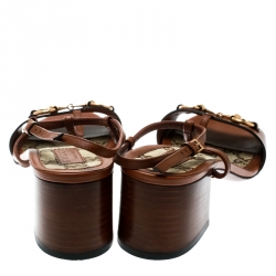 Pre Owned صندل غوتشي سيور T تفاصيل هورسبيت جلد بني مقاس 36