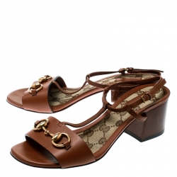 Pre Owned صندل غوتشي سيور T تفاصيل هورسبيت جلد بني مقاس 36